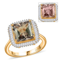 ILIANA 18K Yellow Gold AAA Radiant Cut Turkizite and G-H SI Diamond Halo Ring 4.70 Grams 4.50 ctw