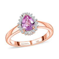 ILIANA 18K Rose Gold AAA Madagascar Pink Sapphire, Diamond (G-H, SI) (0.15 cts) Halo Ring (Size 6.0) (3.60 g) 1.00 ctw