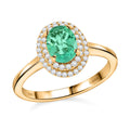 Certified Iliana 18K Yellow Gold AAA Ethiopian Emerald and G-H SI Diamond Double Halo Ring 1.00 ctw - Sticky add to cart bar