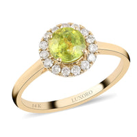 LUXORO 14K Yellow Gold AAA Sava Sphene and G-H I2 Diamond Halo Ring 2.40 Grams 1.30 ctw