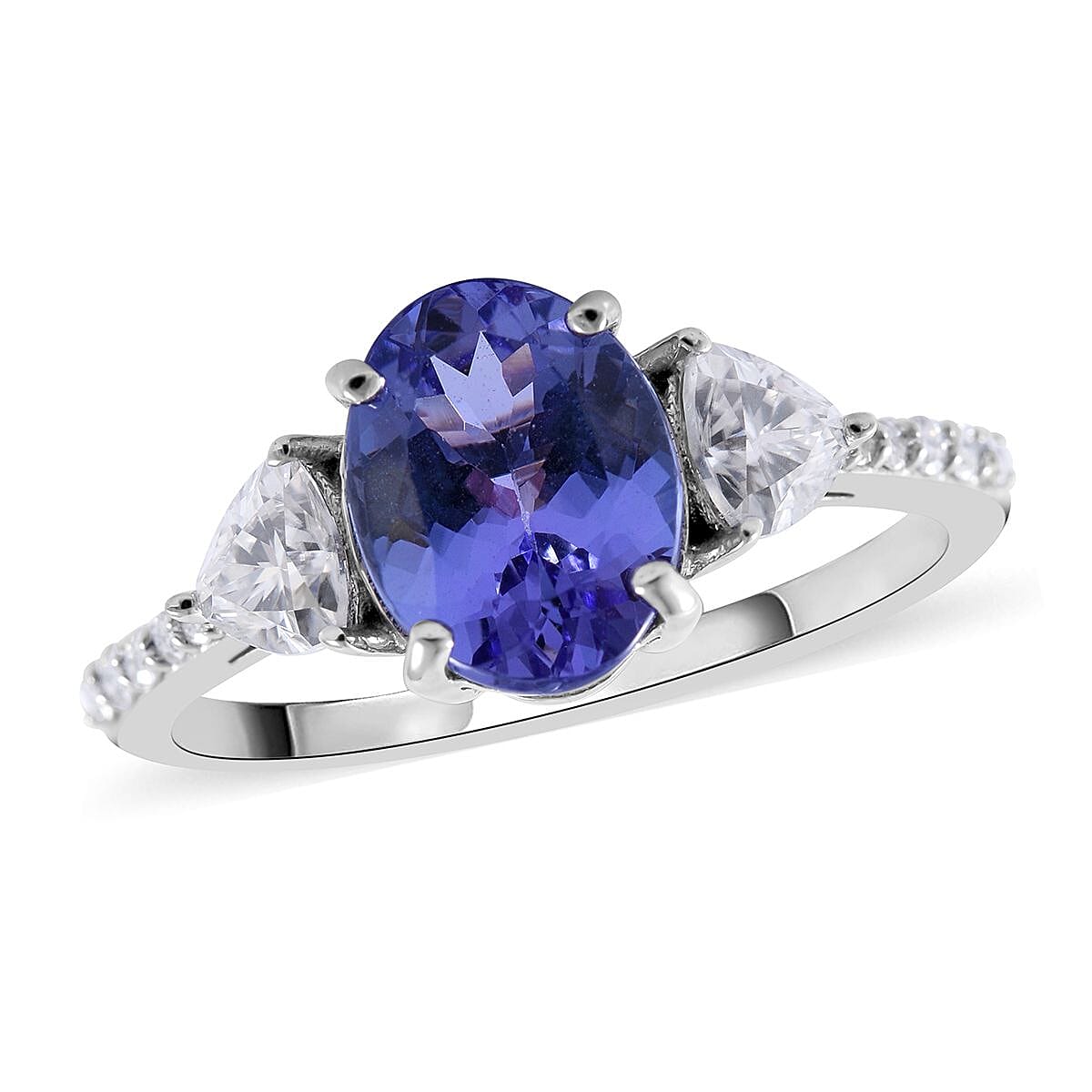 Doorbuster LUXORO 10K White Gold Premium Tanzanite and Moissanite Ring (Size 10.0) 2.20 Grams 2.60 ctw