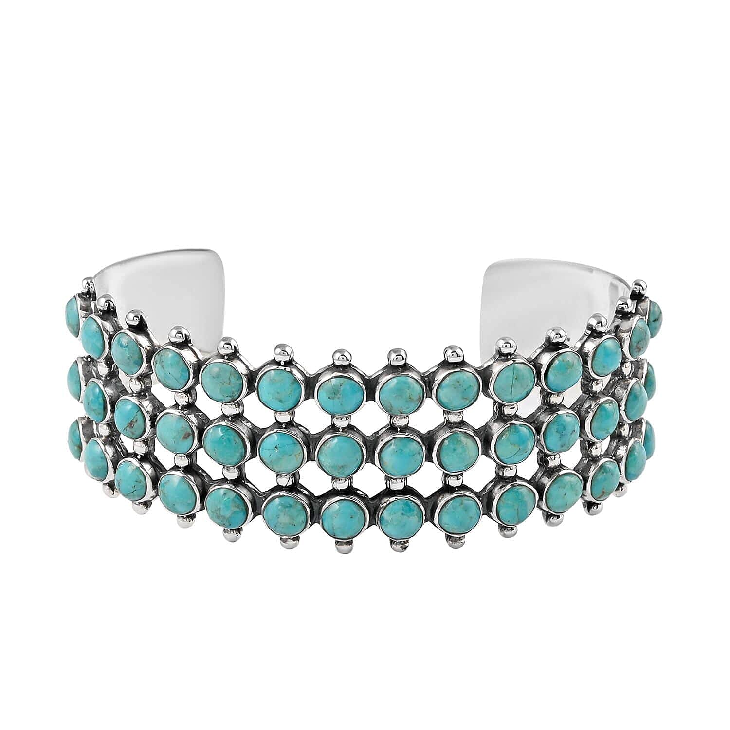 SANTA FE Style Turquoise Cuff Bracelet in Sterling Silver (7.00 In) (30.15 g) 7.50 ctw