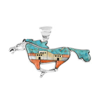 Santa Fe Style Multi Turquoise Horse with StructurePendant in Sterling Silver 1.00 ctw
