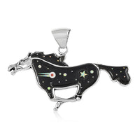 Santa Fe Style Black Onyx 1.75 ctw Horse with Moon and Stars Pendant in Sterling Silver