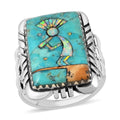 SANTA FE Style Blue Turquoise and Lab Created Opal Kokopelli Ring in Sterling Silver 5.25 ctw - Sticky add to cart bar