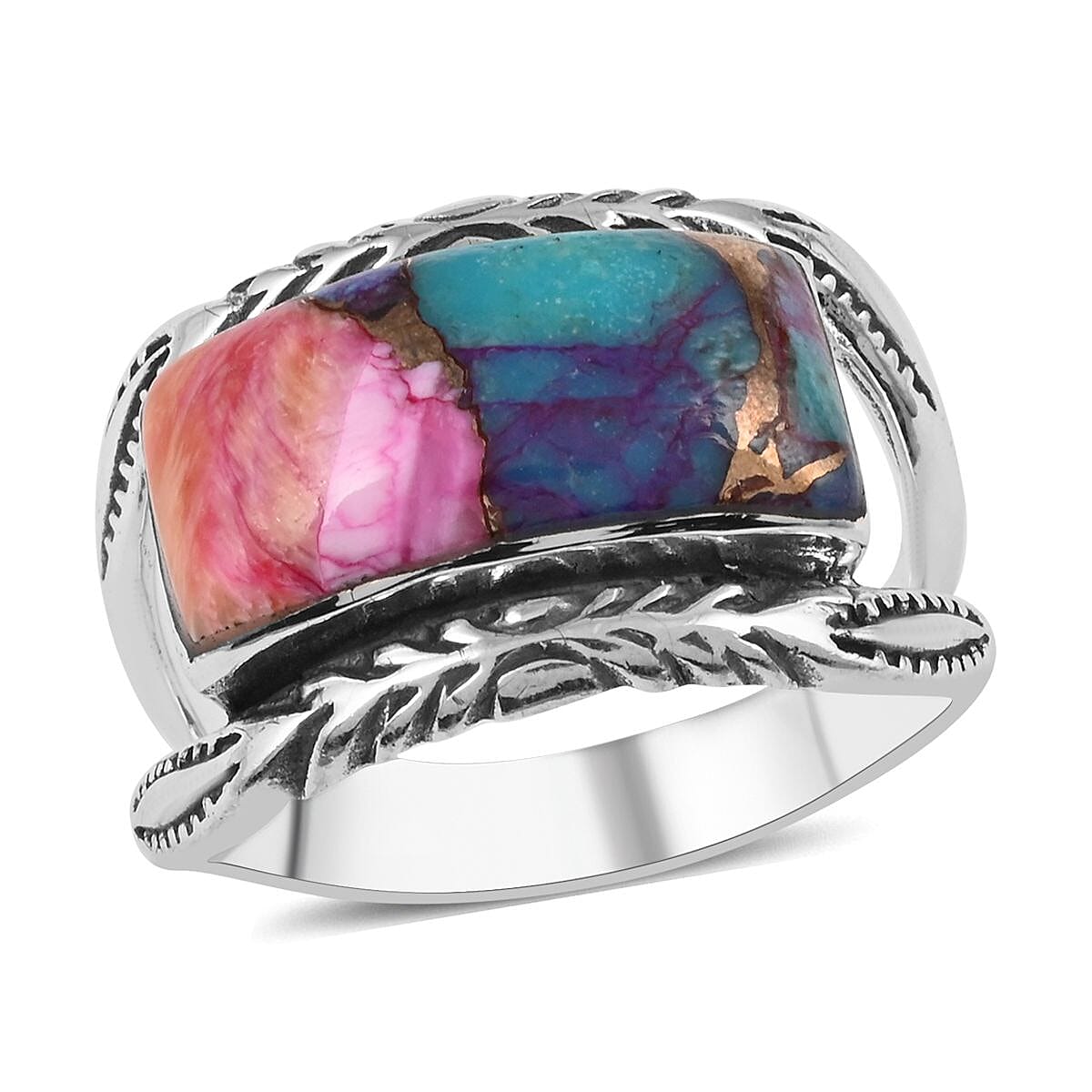 SANTA FE Style Rainbow Turquoise Ring in Sterling Silver 3.35 ctw