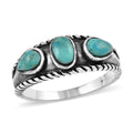 SANTA FE Style Turquoise 3 Stone Ring in Sterling Silver (Size 6.0) 1.50 ctw - Sticky add to cart bar