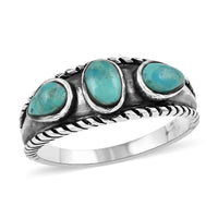 SANTA FE Style Turquoise 3 Stone Ring in Sterling Silver (Size 6.0) 1.50 ctw