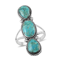 SANTA FE Style Turquoise 3 Stone Ring in Sterling Silver 4.50 ctw