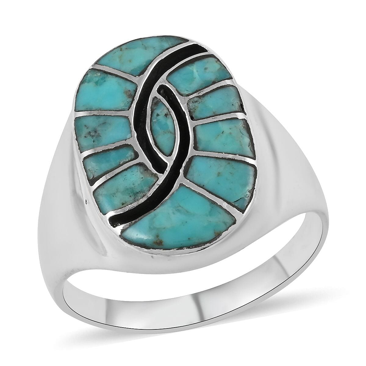SANTA FE Style Blue Turquoise Third Eye Men's Ring in Sterling Silver 8.35 Grams 2.00 ctw