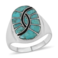 SANTA FE Style Blue Turquoise Third Eye Men's Ring in Sterling Silver 8.35 Grams 2.00 ctw