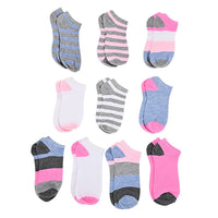 XOXO 10 Pairs Women's Low Cut Stripe Socks (Sizes 4-10) -White/Gray