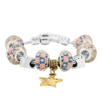 Resin, Enameled US Flag Pattern Bracelet with Star Charm in Dualtone (7.50 In)
