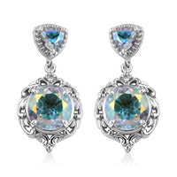 Mercury Mystic Topaz and White Zircon Dangling Earrings in Platinum Over Sterling Silver 7.40 ctw
