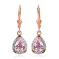Martha Rocha Kunzite, Brown and White Zircon Solitaire Lever Back Earring in Vermeil Rose Gold Sterling Silver 3.50 ctw - Sticky add to cart bar