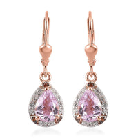 Martha Rocha Kunzite, Brown and White Zircon Solitaire Lever Back Earring in Vermeil Rose Gold Sterling Silver 3.50 ctw