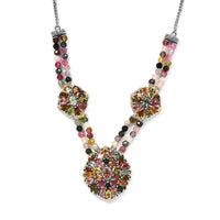 Multi-Tourmaline Cluster Necklace 18 Inches in Platinum Over Sterling Silver 25.85 ctw