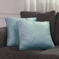 Set of 2 Blue Solid Velvet Cushion Cover with Pom Pom (18"x18")