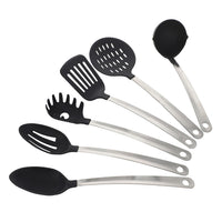Set of 6 Stainless Steel with Nylon on The Top Laddle, Spegatti Spoon, Slotted Turner, Slotted Spoon, Basting Spoon, Skimmer