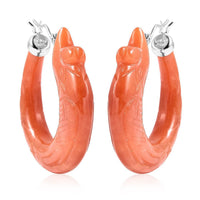 Red Jade Carved Phoenix Earrings in Rhodium Over Sterling Silver 91.50 ctw