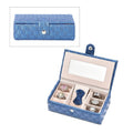 Blue Woven Pattern Faux Leather Small Travel Jewelry Box with Glass Mirror and Button Clasp (5.5"x3.15"x1.65") - Sticky add to cart bar