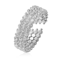 White Crystal Triple-Row Cuff Bracelet in Silvertone (6.50 In)