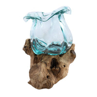 BALI LEGACY Handcrafted Glass Root Vase Candy & Bleached Gamal Wood (6.70x6.70x8.66)