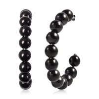 83.50 ctw Shungite Beaded J-Hoop Earrings in Stainless Steel