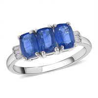 Himalayan Kyanite and Diamond 3 Stone Ring in Platinum Over Sterling Silver (Size 10.0) 1.90 ctw