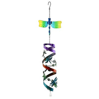 Multi Color with Green Dragonfly Pattern Spiral Wind Chime