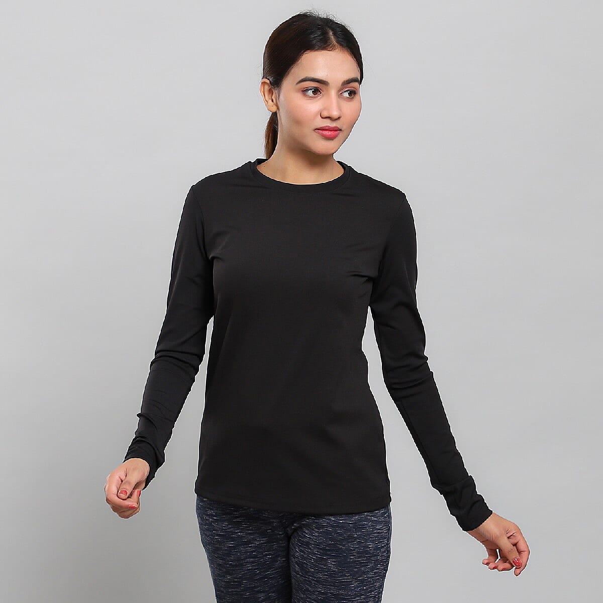 JOVIE Black 90% Polyester & 10% Spandex Long Sleeve T-Shirt- L