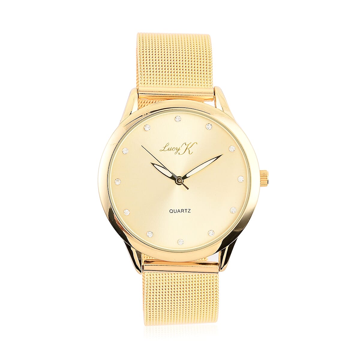 LUCY K Quartz Movement Watch with Sunray Dial and ION Plated YG Stainless Steel Mesh Strap