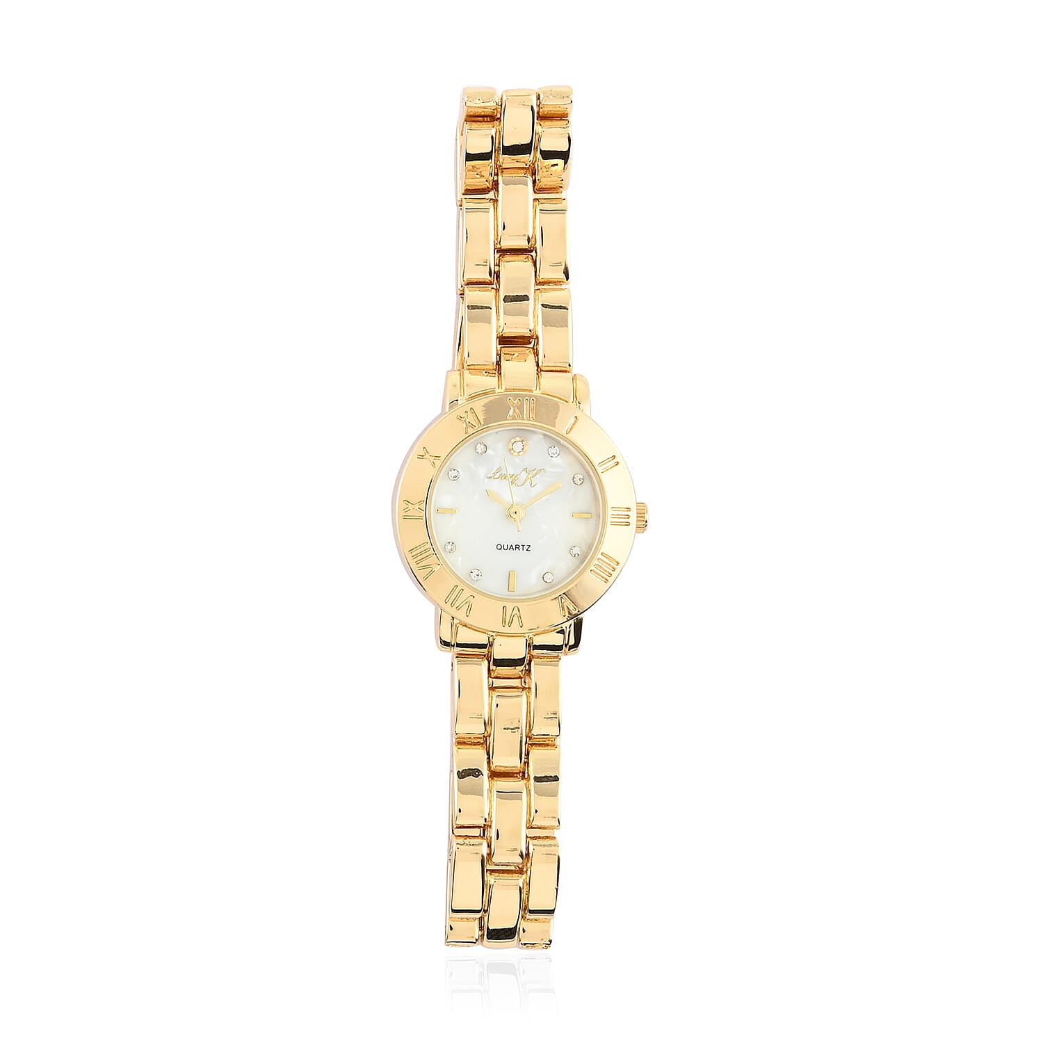 LUCY K Japanese Movement Watch with Faux MOP Dial in Goldtone