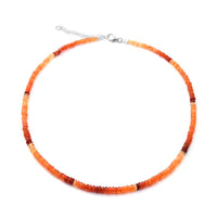 50.00 ctw Mexican Fire Opal Beads Necklace 18-20 Inches in Rhodium Over Sterling Silver