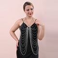 White Austrian Crystal Multi Strand Beaded Body Chain 22-24 Inches in Silvertone - Sticky add to cart bar