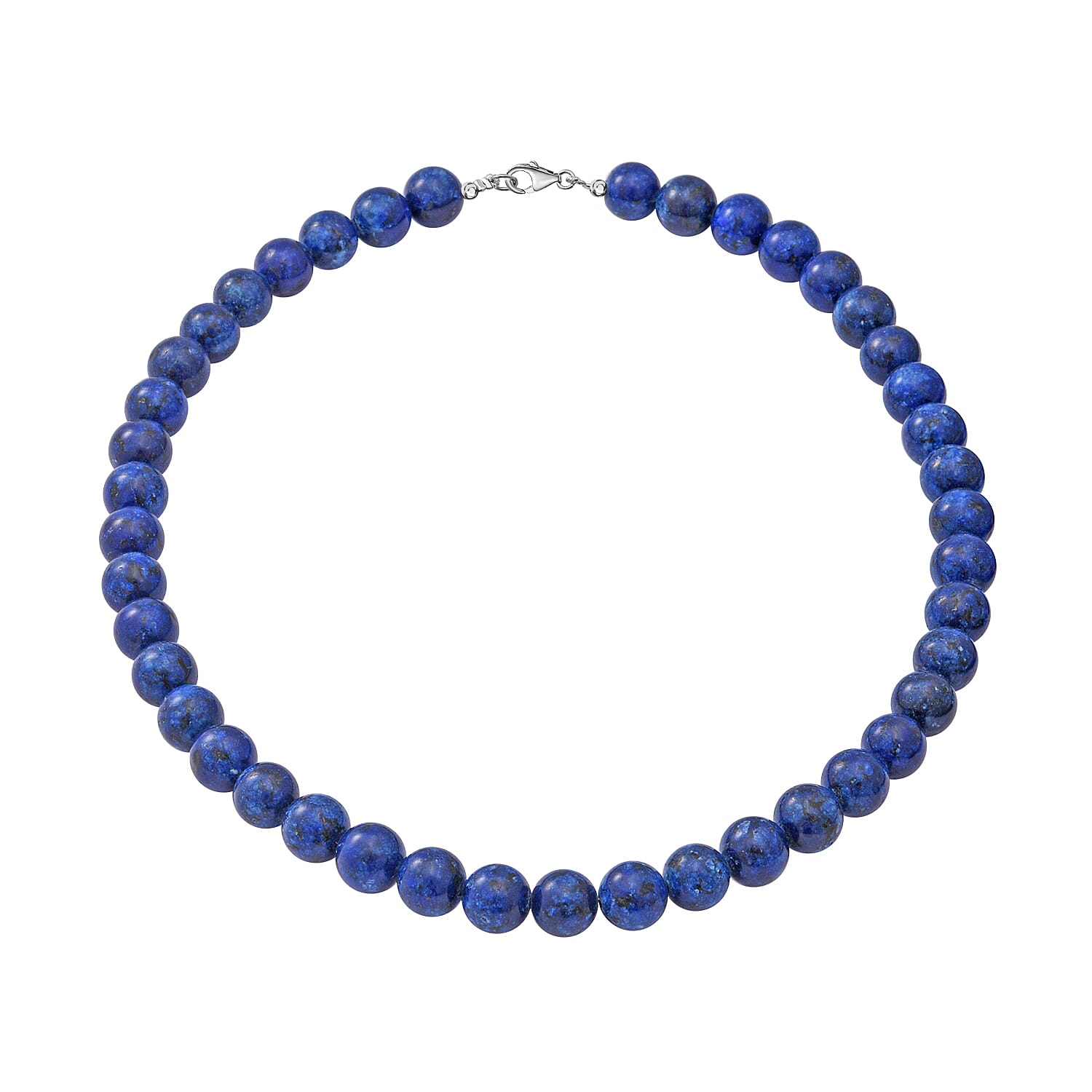 Lapis Lazuli 10mm Beaded Necklace 18 Inches in Sterling Silver 250.00 ctw