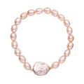 White Coin Keshi Pearl and White Freshwater Cultured Pearl Stretch Bracelet in Sterling Silver - Sticky add to cart bar