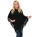 Designer Inspired Perfect Fall Winter Soft Chenille Poncho with Fringe Black- S/M - Sticky add to cart bar