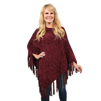 Designer Inspired Perfect Fall Winter Soft Chenille Poncho with Fringe Black- S/M