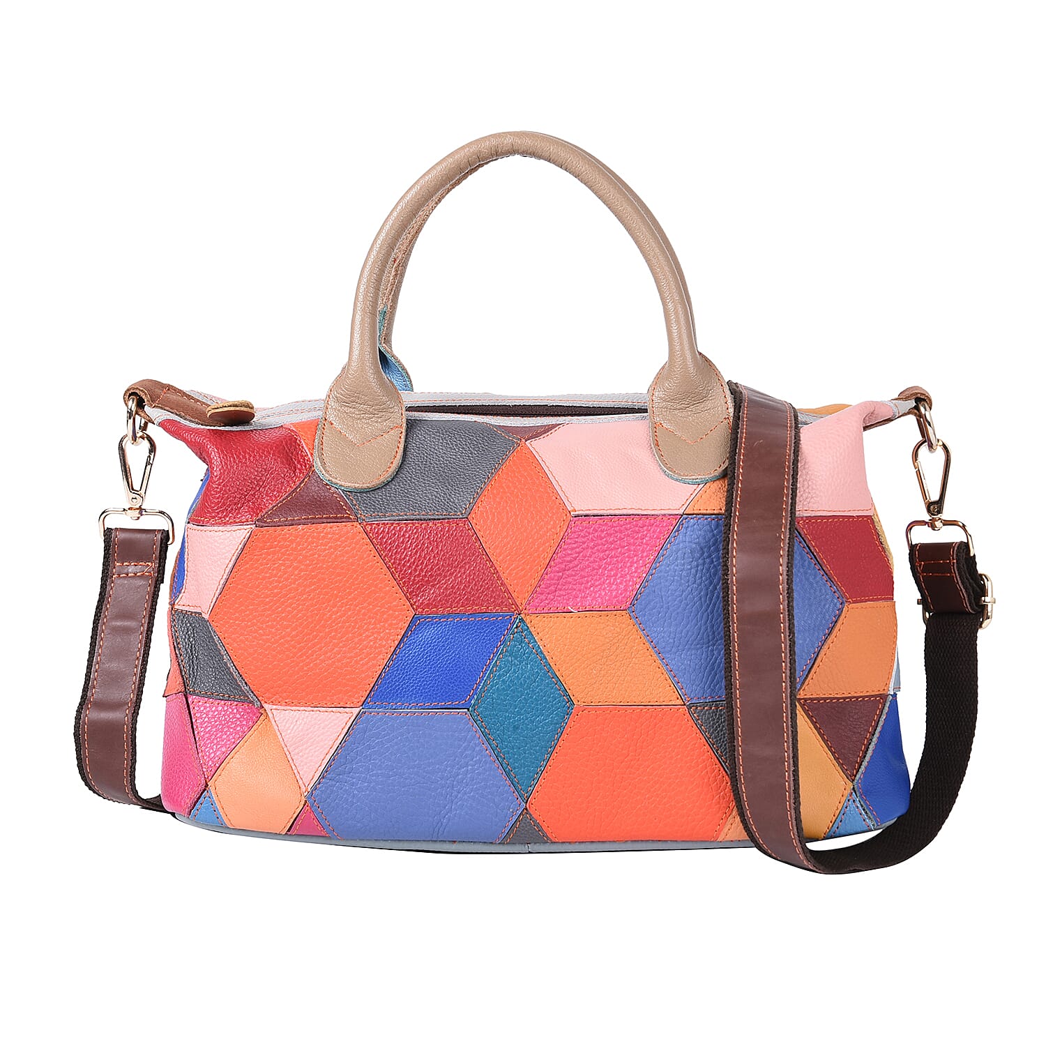 CHAOS BY ELSIE Orange Multi Color Genuine Leather Middle Size Tote Bag with Handle Drop