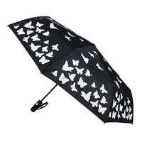 Butterfly Pattern Color Changing Auto Open Folding Umbrella - Black (40.5")