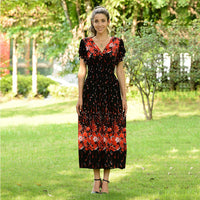 JOVIE Black Floral Smocked Waist Maxi Dress with Flutter Sleeve (13.7"x49")