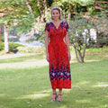 JOVIE Black Floral Smocked Waist Maxi Dress with Flutter Sleeve (13.7"x49") - Sticky add to cart bar