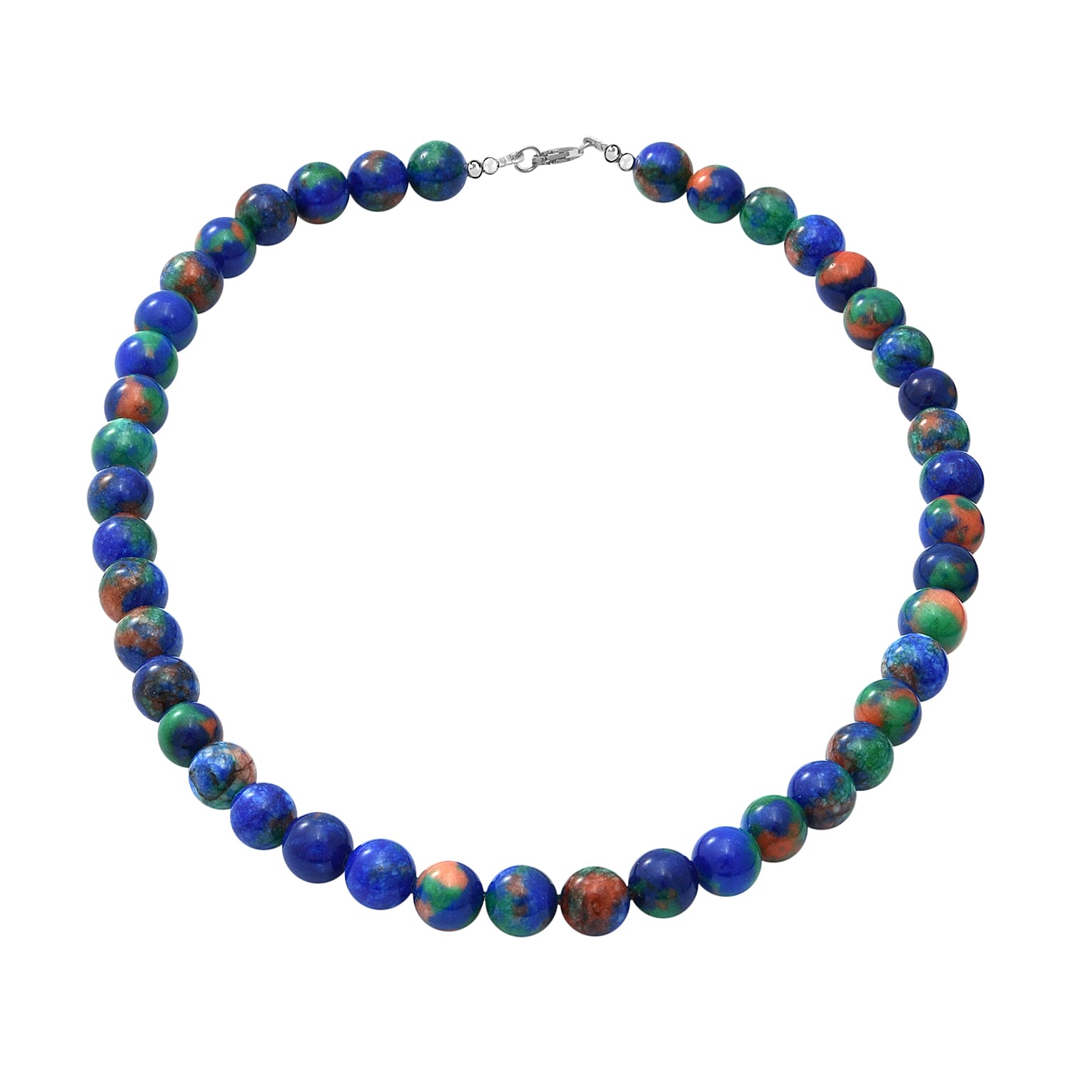 Blue Multi Jasper (D) Beaded Necklace 18 Inches in Sterling Silver 250.00 ctw