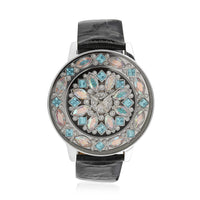 ADEE KAYE Lafayette Austrian Crystal Japanese Movement Watch with Genuine Leather Strap in Blue (45mm)
