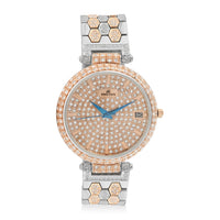 ADEE KAYE Finess Austrian Crystal Japanese Movement Watch in Rosetone & Silvertone (40mm)