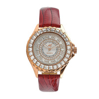 ADEE KAYE Royalty Austrian Crystal Japanese Movement Watch with Genuine Leather Strap in Red (38mm)