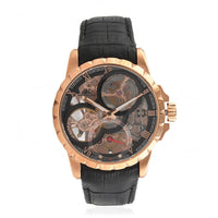 ADEE KAYE La Gear Mechanical Movement Watch with Genuine Leather Strap in Black (48mm)