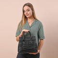 Hong Kong Closeout Collection Black Genuine Leather Crocodile Embossed Pattern Convertible Tote Bag - Sticky add to cart bar
