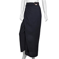 Black Sarong with Circle Plumeria Coconut Shell Closure & Fringe